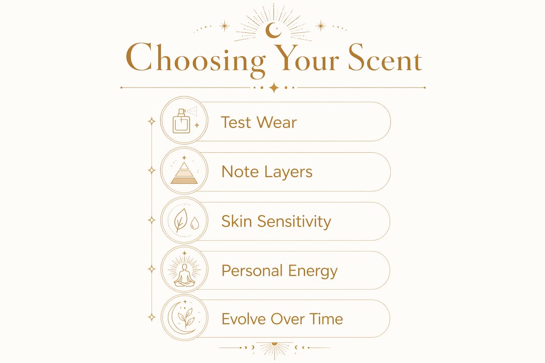 Infographic illustrating steps to choose a gender neutral fragrance