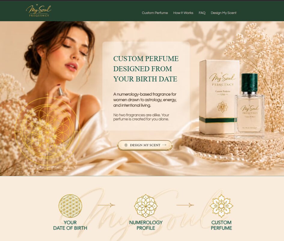Create a personalized perfume experience with My Soul Frequency, blending astrology and numerology to craft a unique fragrance based on your birth date