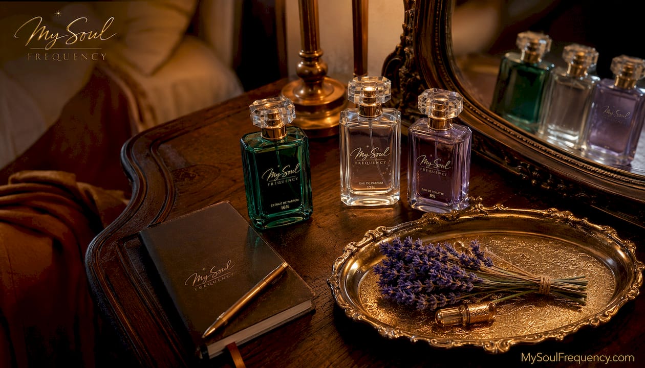 Branded perfume bottles showcasing fragrance concentrations