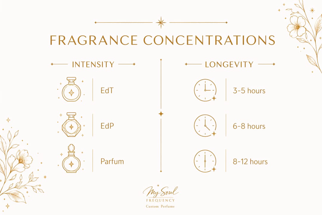Infographic comparing fragrance concentration intensity and longevity