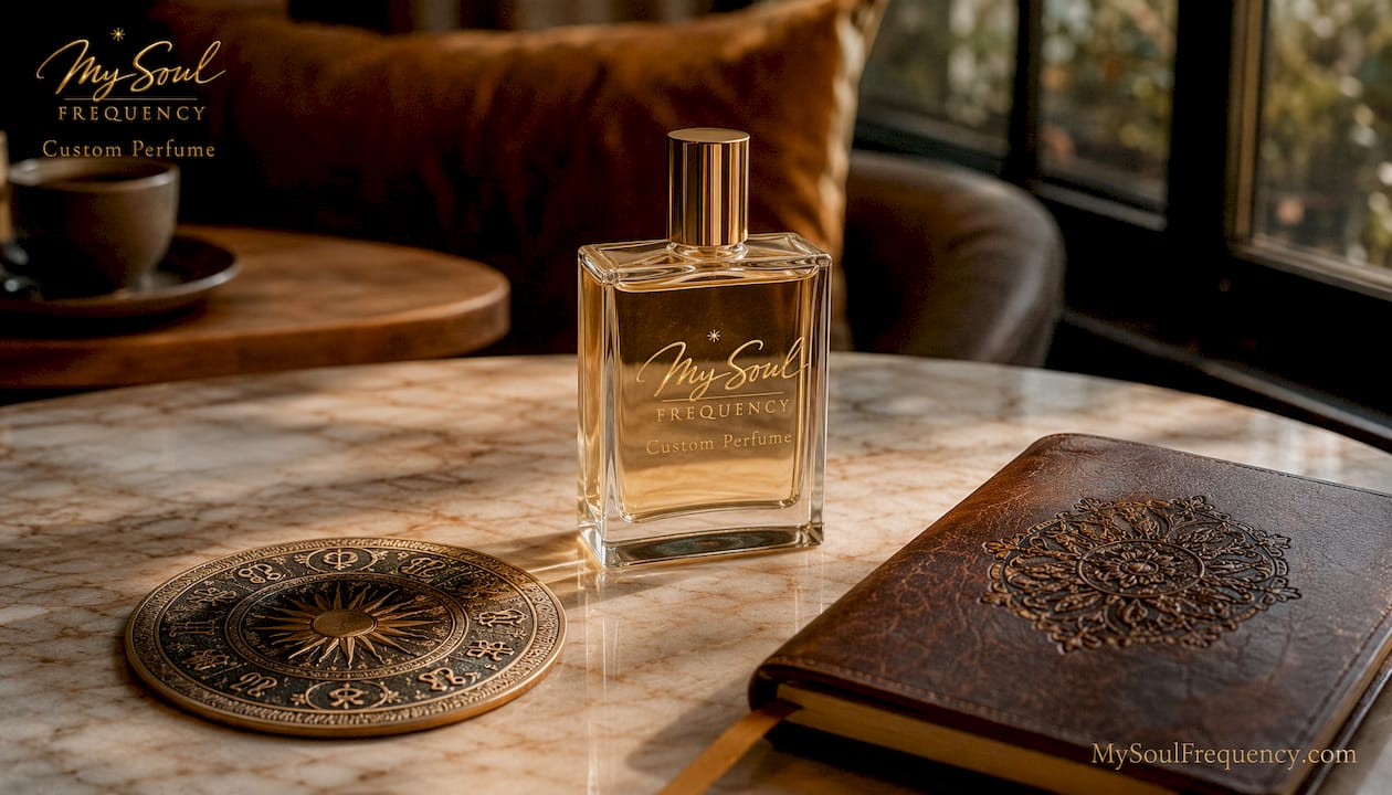 Branded perfume bottle with zodiac and numerology props