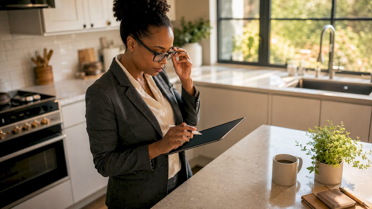 Woman negotiating staged payment plan with tablet