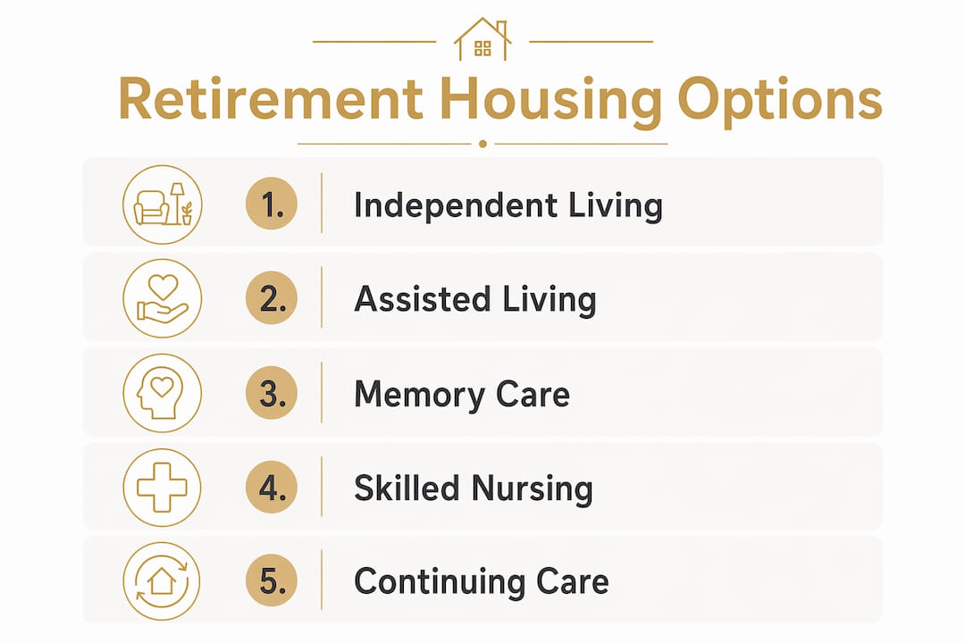 Infographic listing retirement housing options in vertical flow