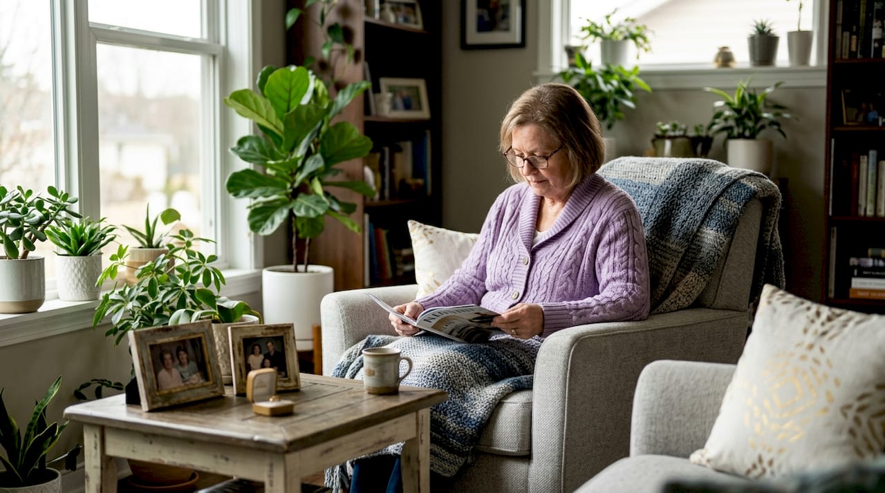 Senior woman enjoying independent living condo
