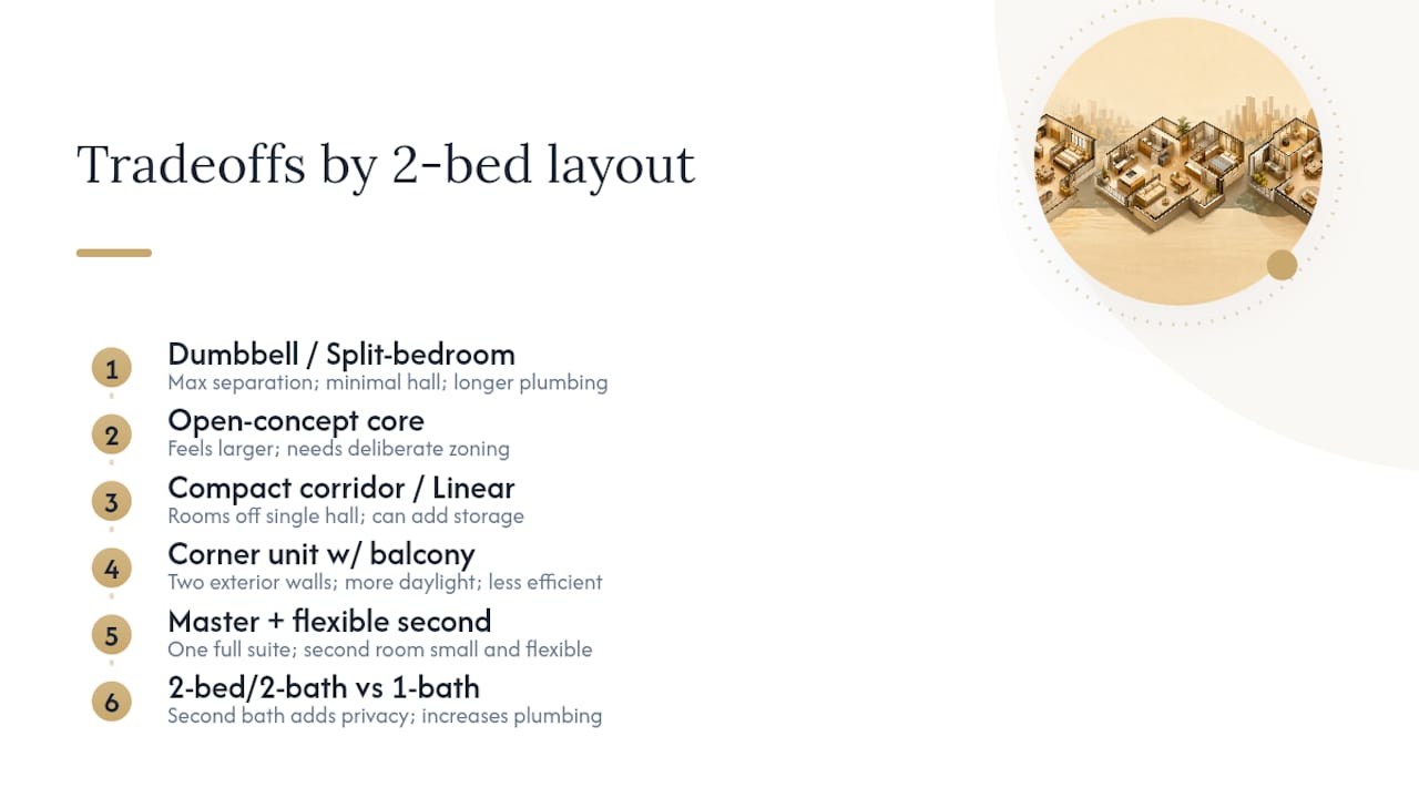 Diagram comparing 2 bedroom layout types