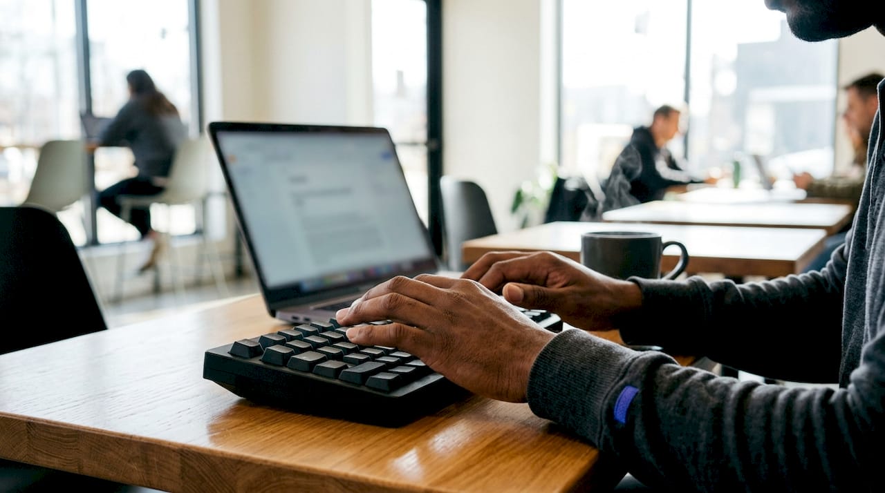 Hands typing daily solution engineer tasks