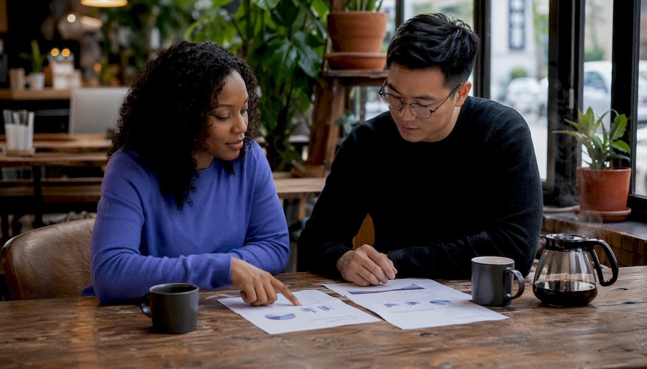 Sales colleagues reviewing deal health reports together