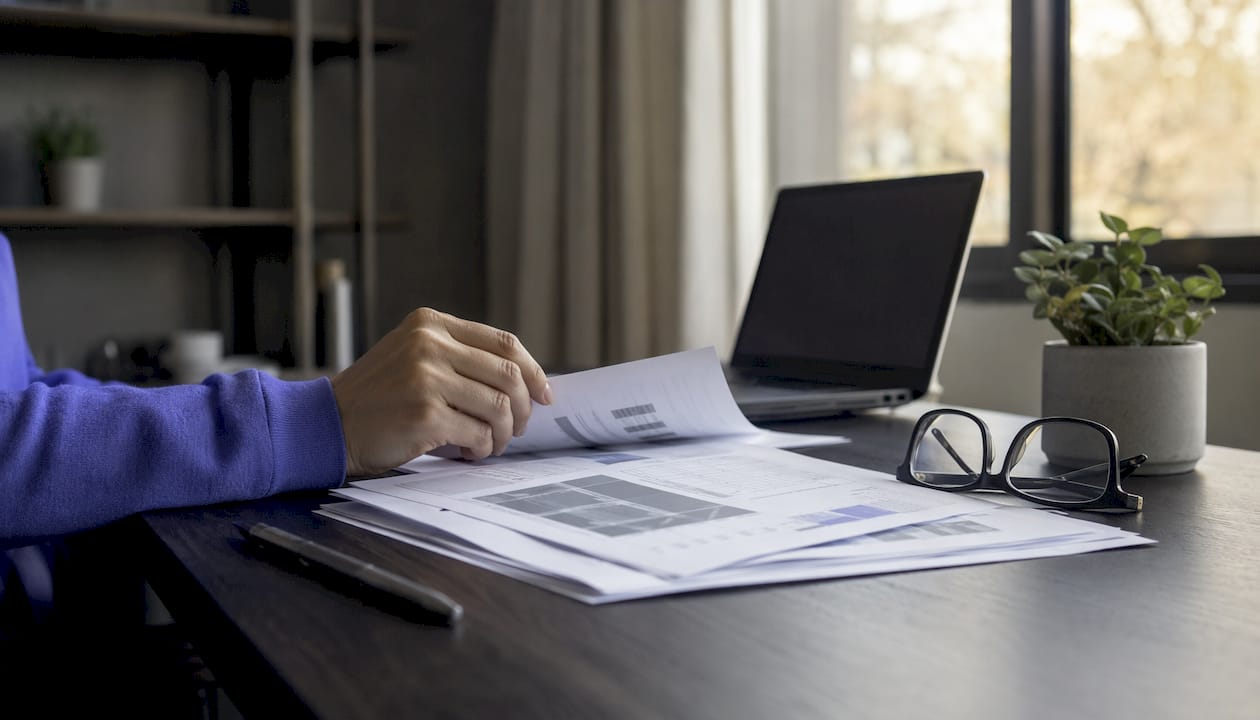 Hands reviewing AI software compliance documents