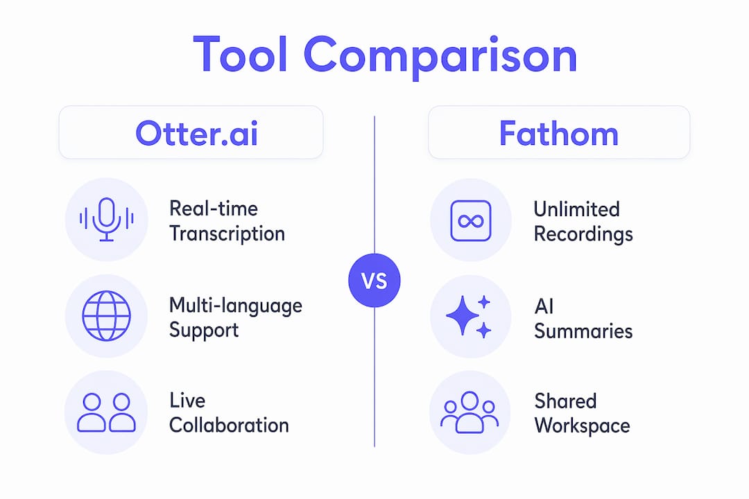 Infographic comparing Otter.ai and Fathom features