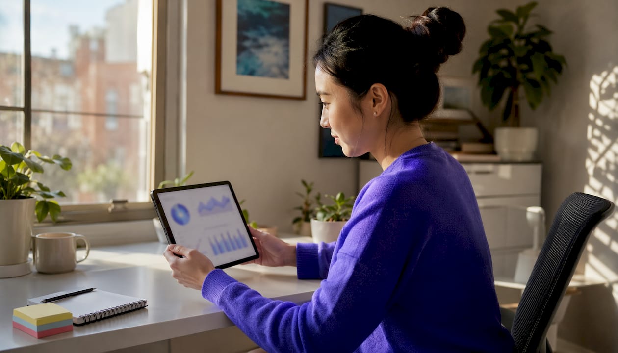 Hands using tablet for video analytics review