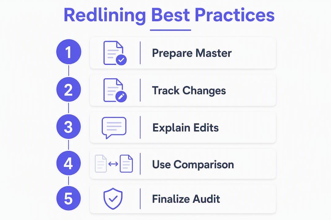 Infographic showing contract redlining best practice steps