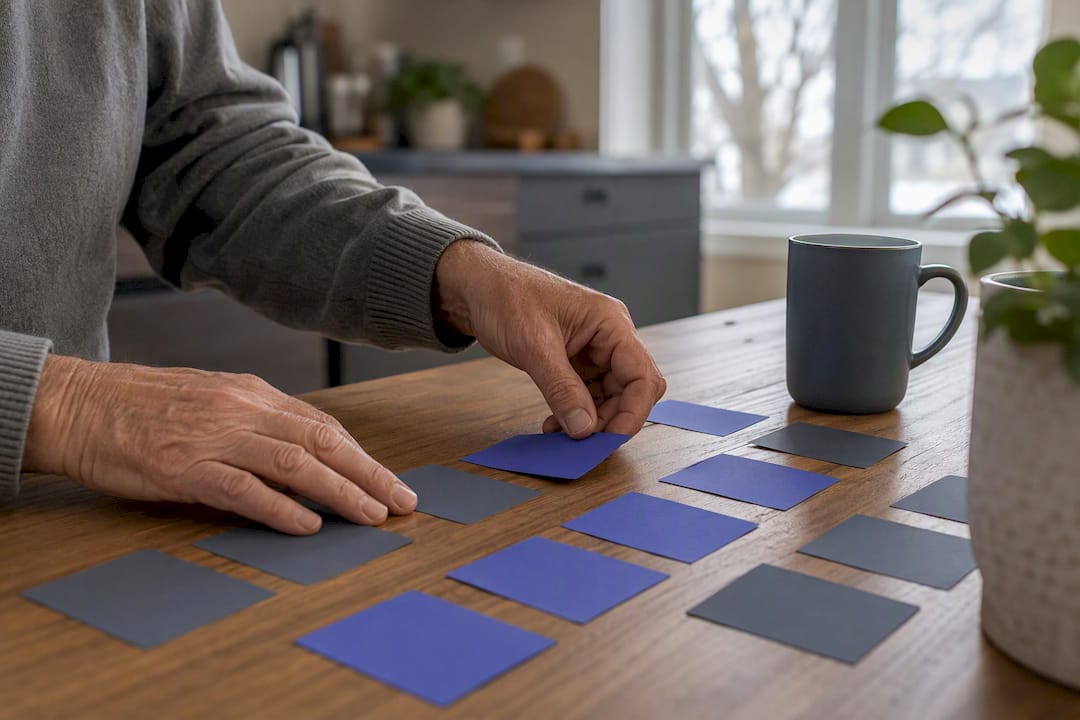 Hands arranging scoring template cards
