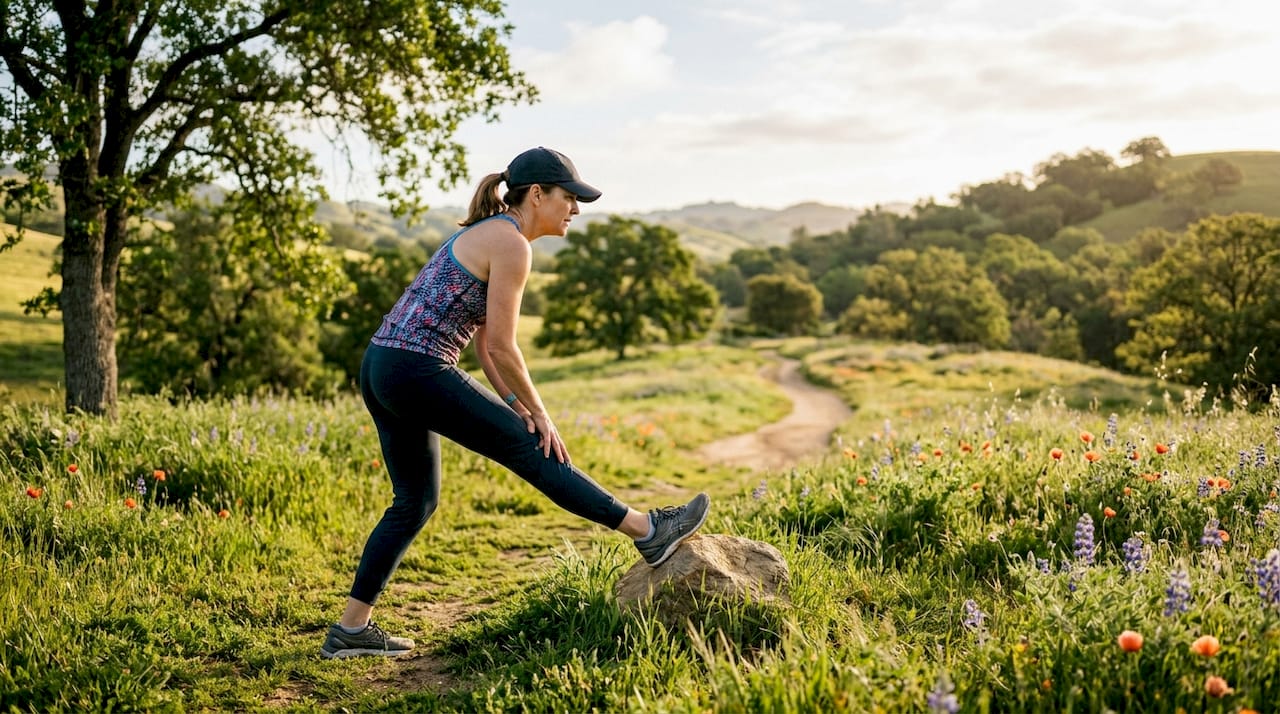 Woman preparing to jog in California park