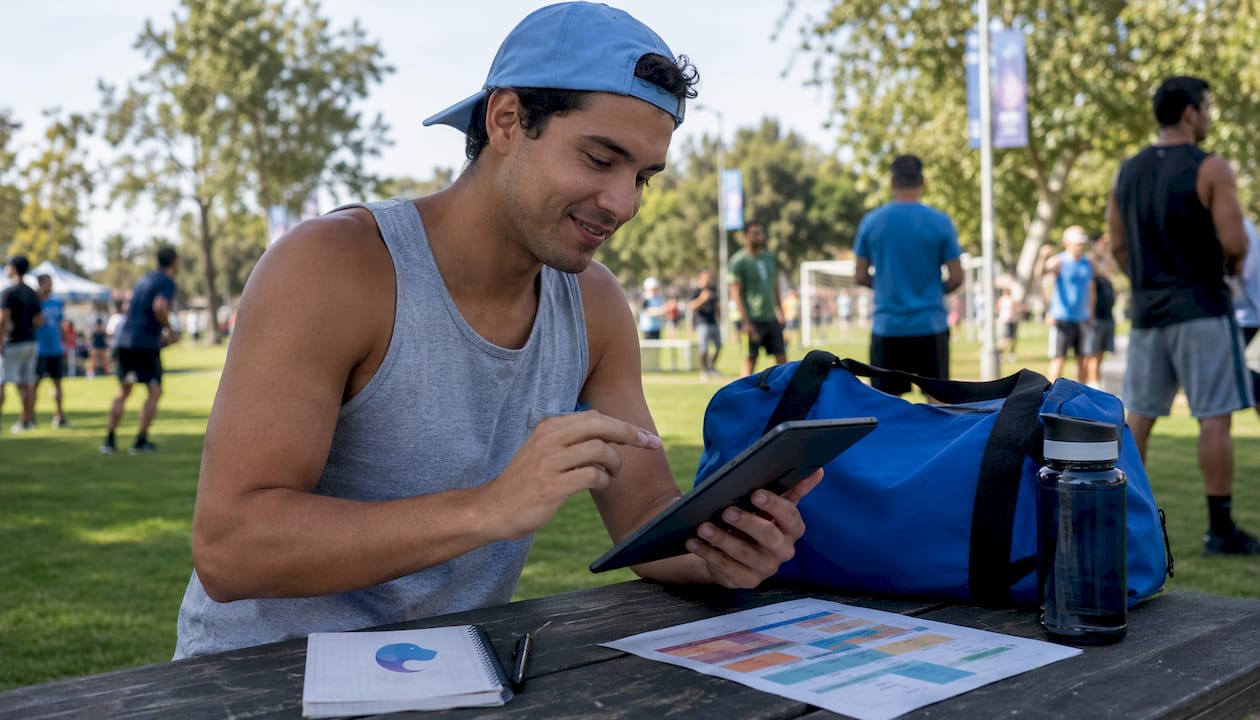 Adult registering at sports league center