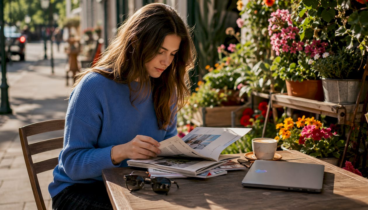 Hands browsing local newspapers for events