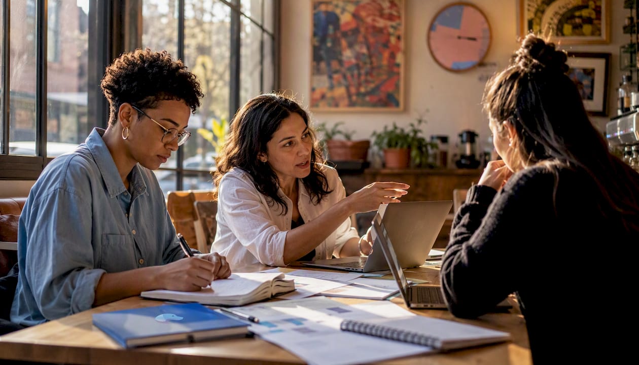 Event planning team collaborating in coworking space