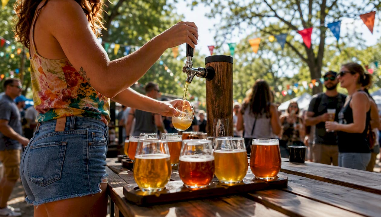 Craft beer pouring at outdoor San Diego festival