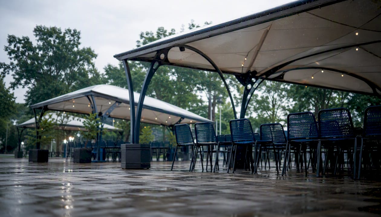 Covered seating at outdoor event space