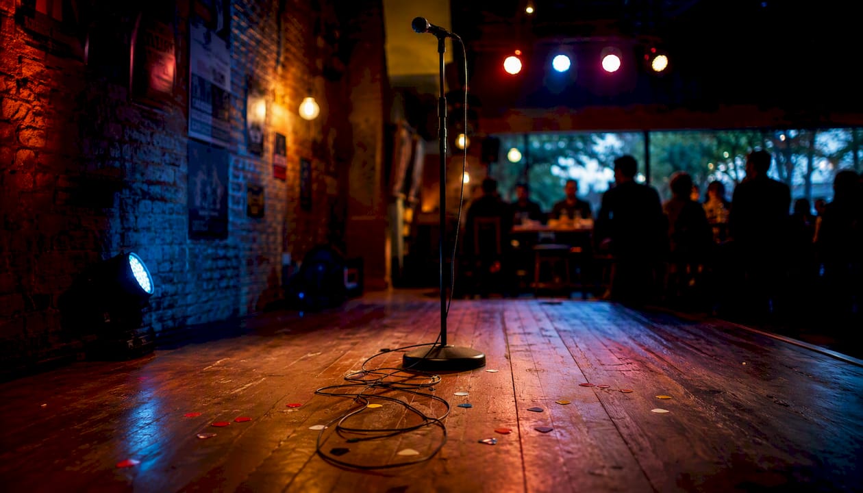 Empty open mic stage with microphone