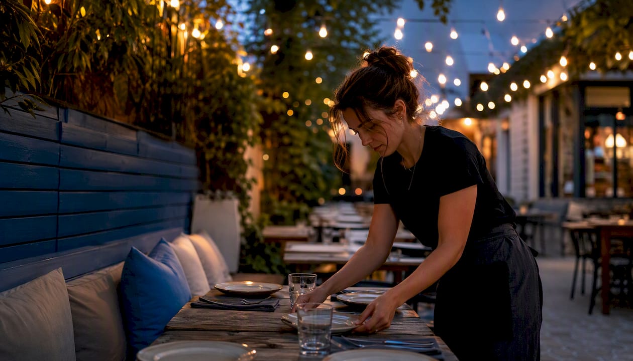 Restaurant table being set for specials