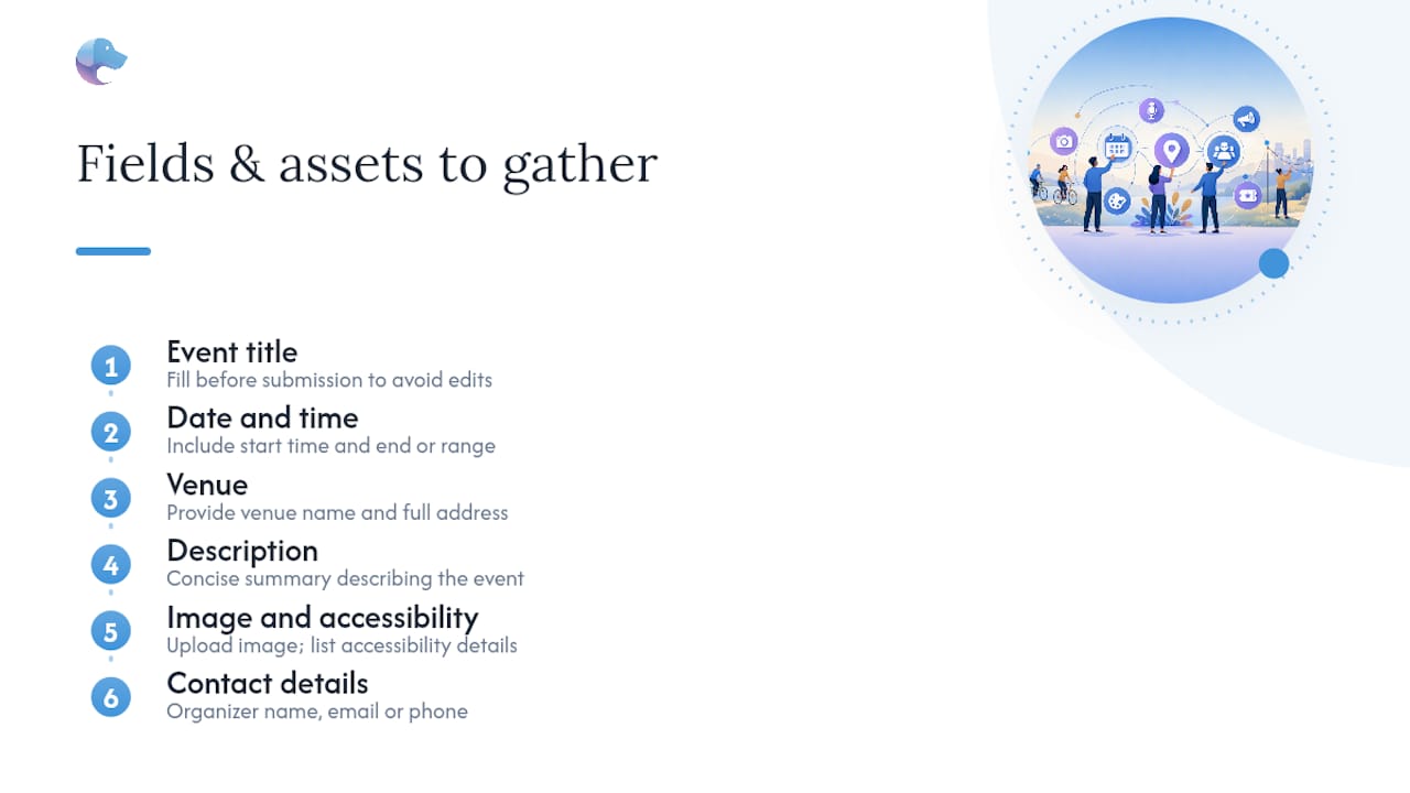 Checklist icons for community calendar submission fields
