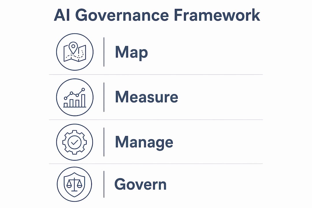 Infographic showing AI governance framework four functions