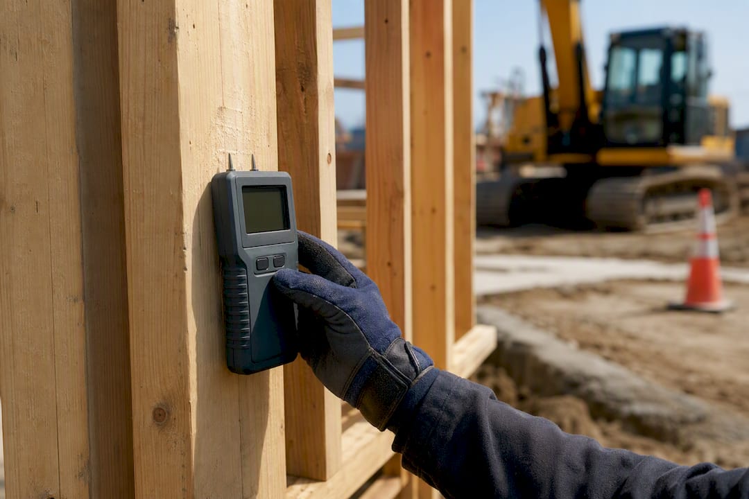 Hands using inspection tool on construction material