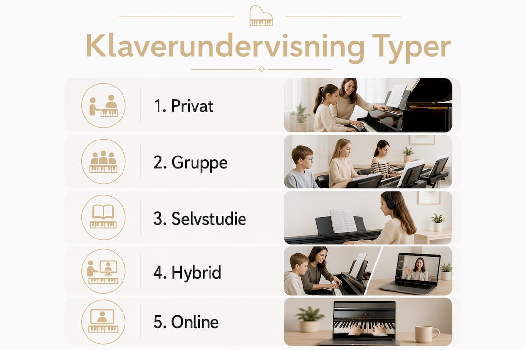 Oversigt: De forskellige former for klaverundervisning – trin for trin