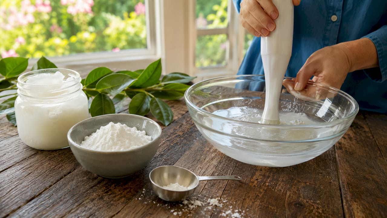 Close-up of plant based cleaning ingredients on table