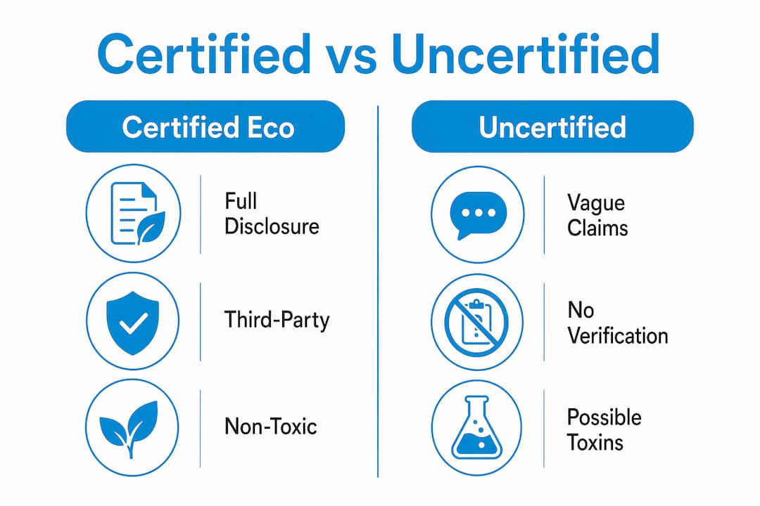 Infographic comparing certified and uncertified eco cleaning products