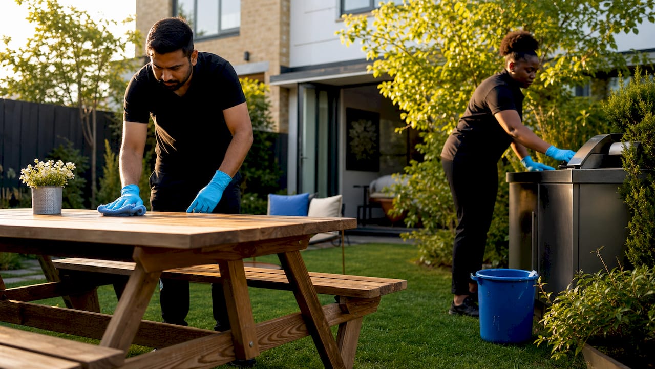 Two cleaners performing different maid services
