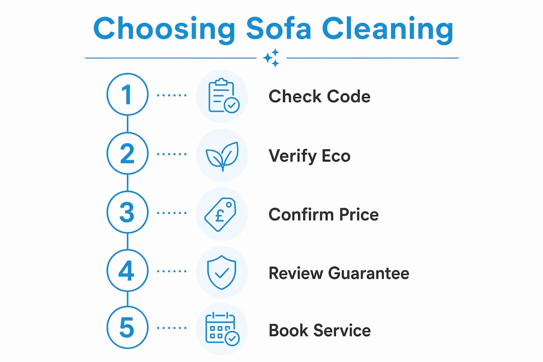 Infographic showing steps to choose sofa cleaning service