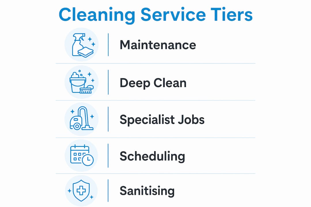 Infographic showing office cleaning service tiers and stages