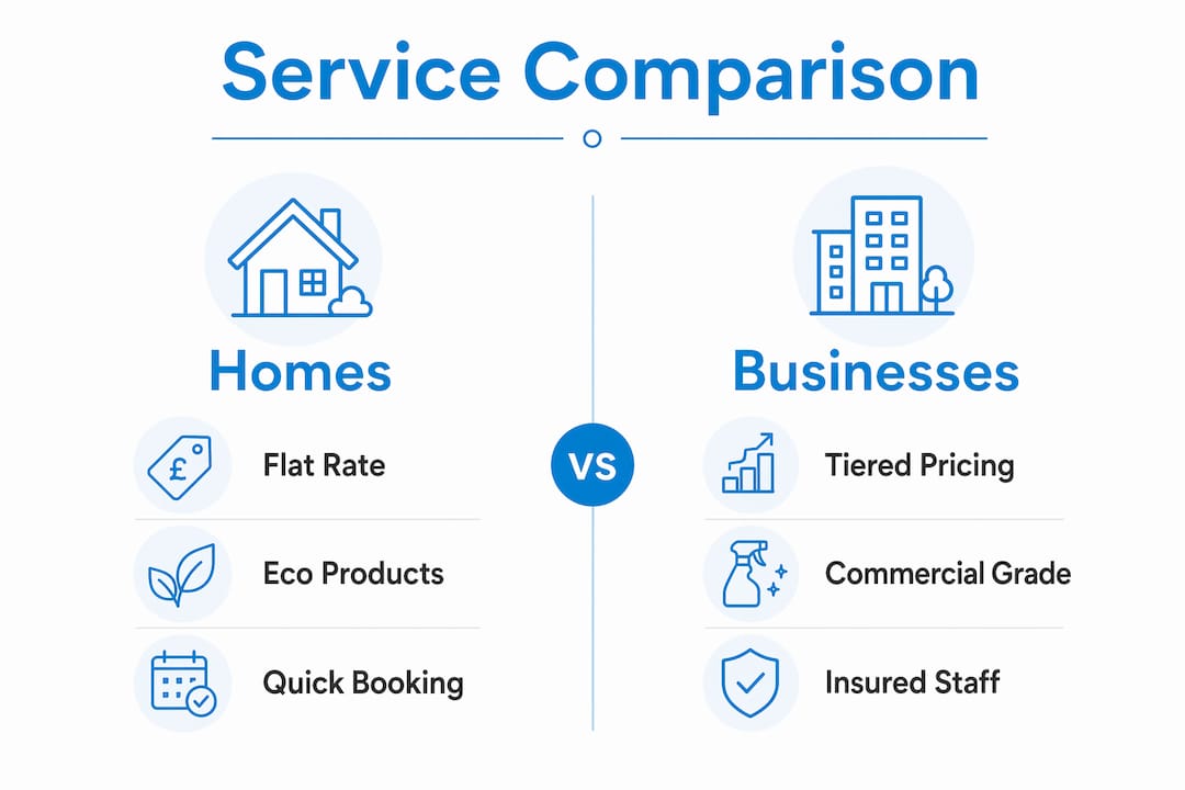 Infographic comparing home and business bathroom cleaning services