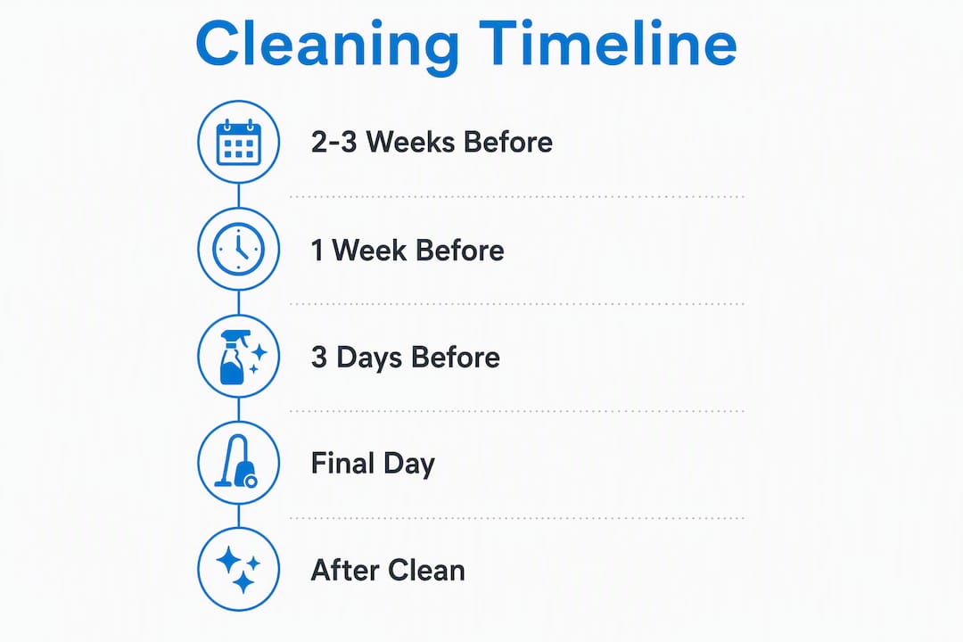 Infographic showing end of tenancy cleaning timeline with key steps