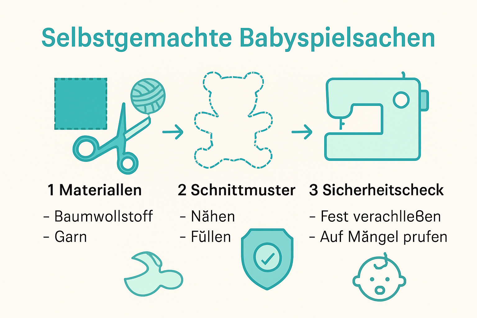 Infografik zur Herstellung von Babyspielzeug in Schritten