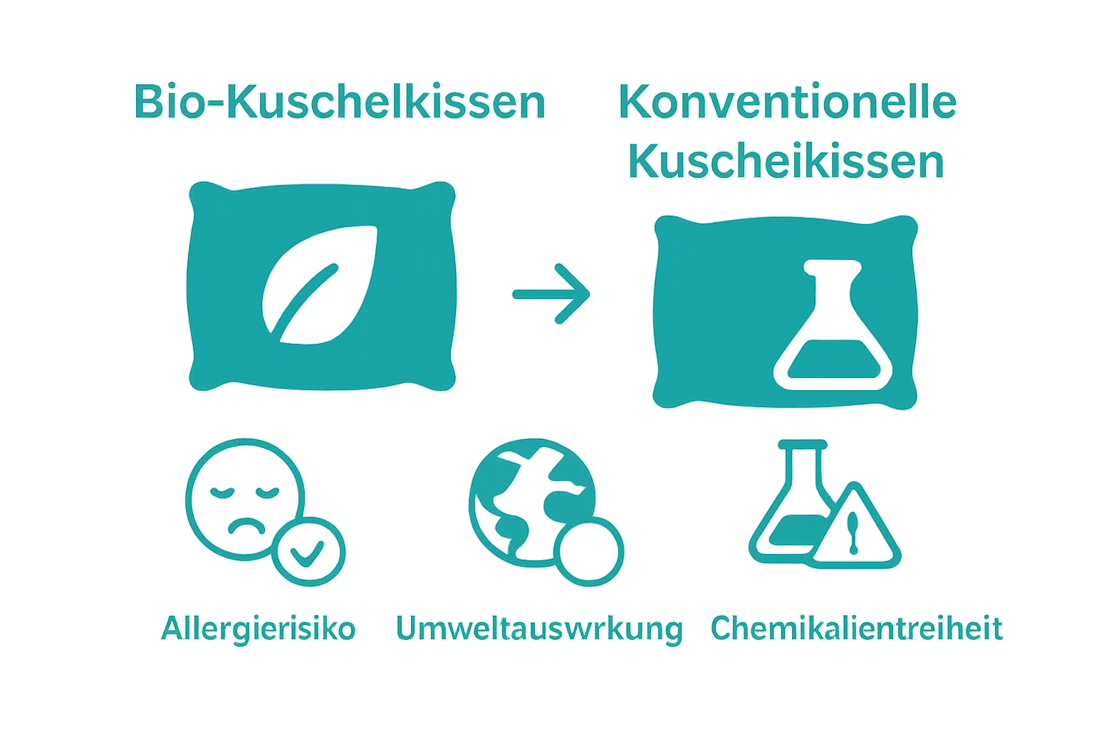 Vergleich Bio-Kuschelkissen vs. konventionell mit 3 Symbolen