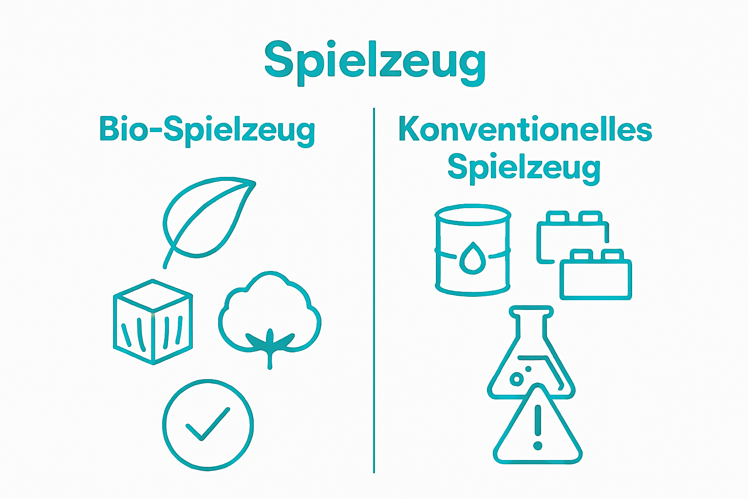 Infografik zeigt Unterschiede zwischen Bio- und konventionellen Spielzeugen mit einfachen Symbolen