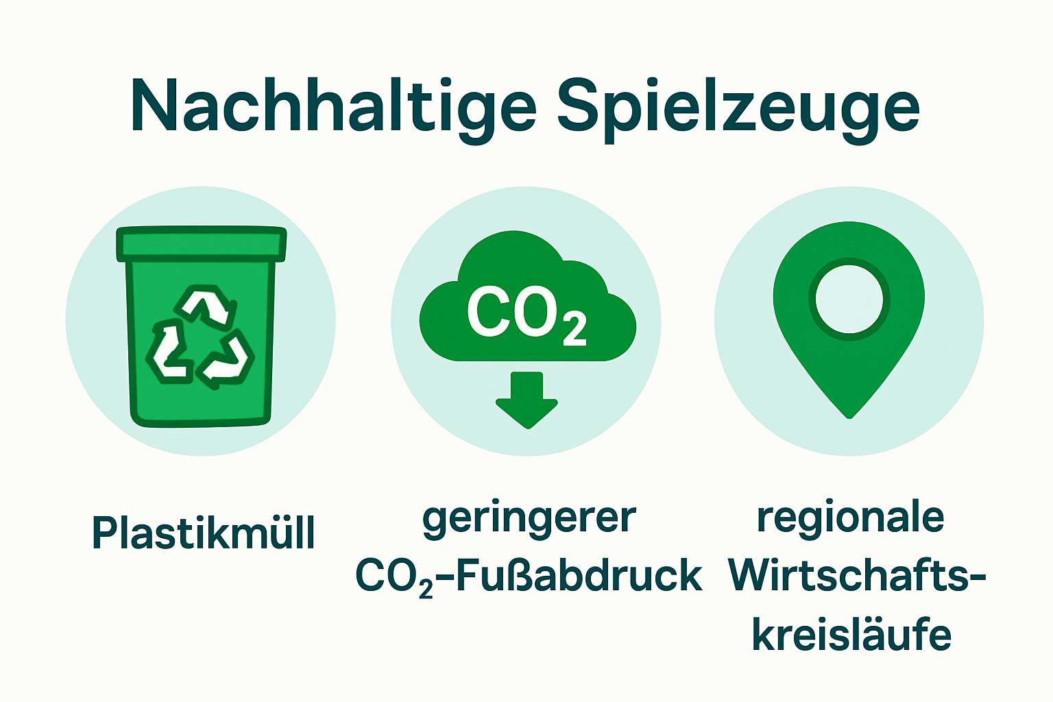 Infographic showing reduced plastic waste, lower CO2 emissions, local economies for sustainable toys