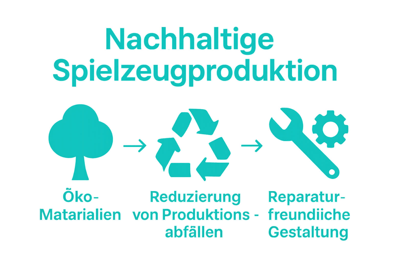 Icons comparing eco-friendly materials, waste reduction, and repairability in toys