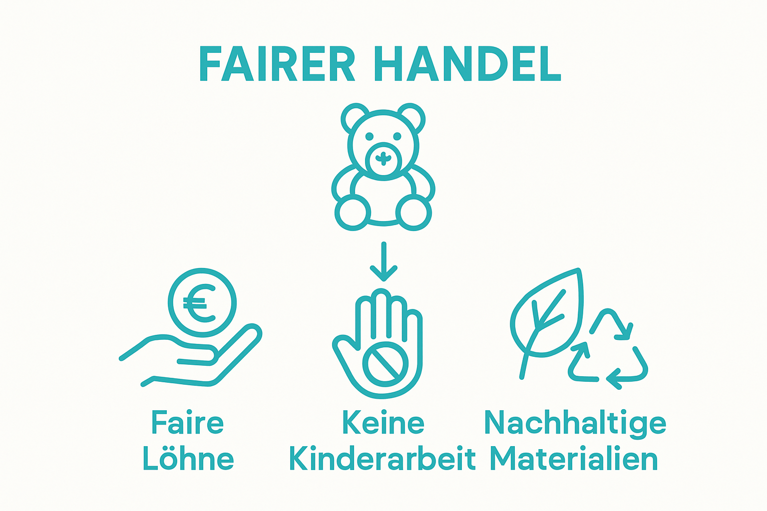 Infographic showing three key Fair-Trade principles for toys
