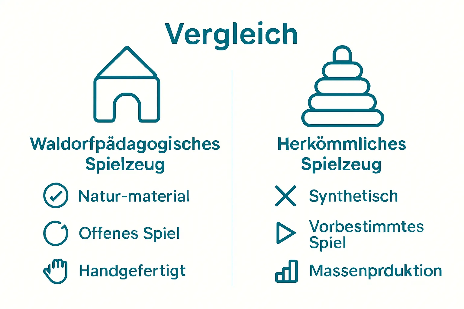Infographic comparing Waldorfpädagogik toys and conventional toys