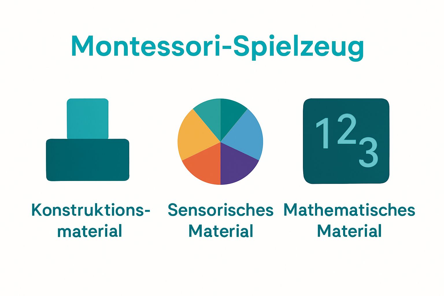 Infografik: Kategorien von Montessori-Spielzeug mit einfachen Symbolen