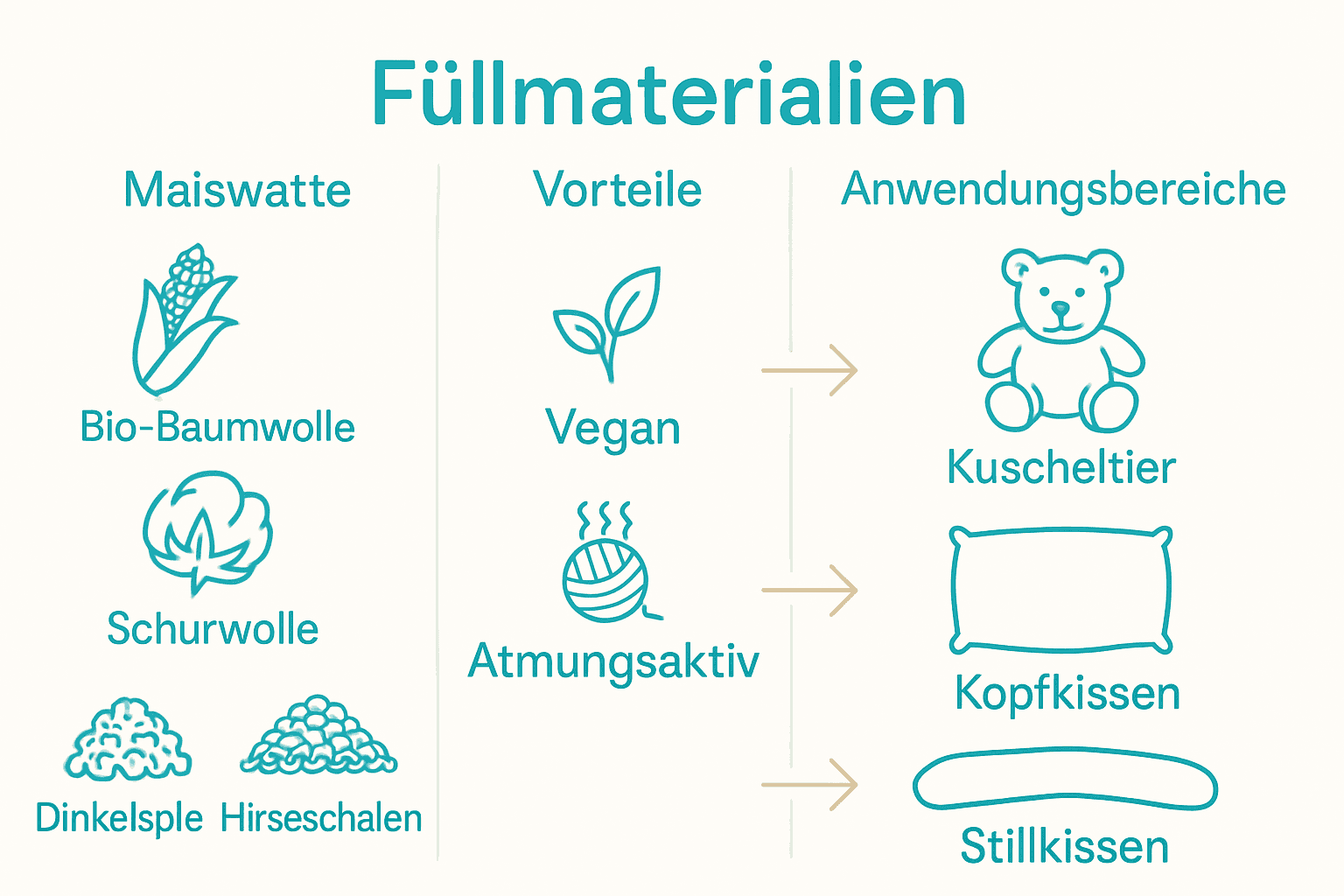 Vergleich der natürlichen Füllmaterialien mit Icons und Vorteilen