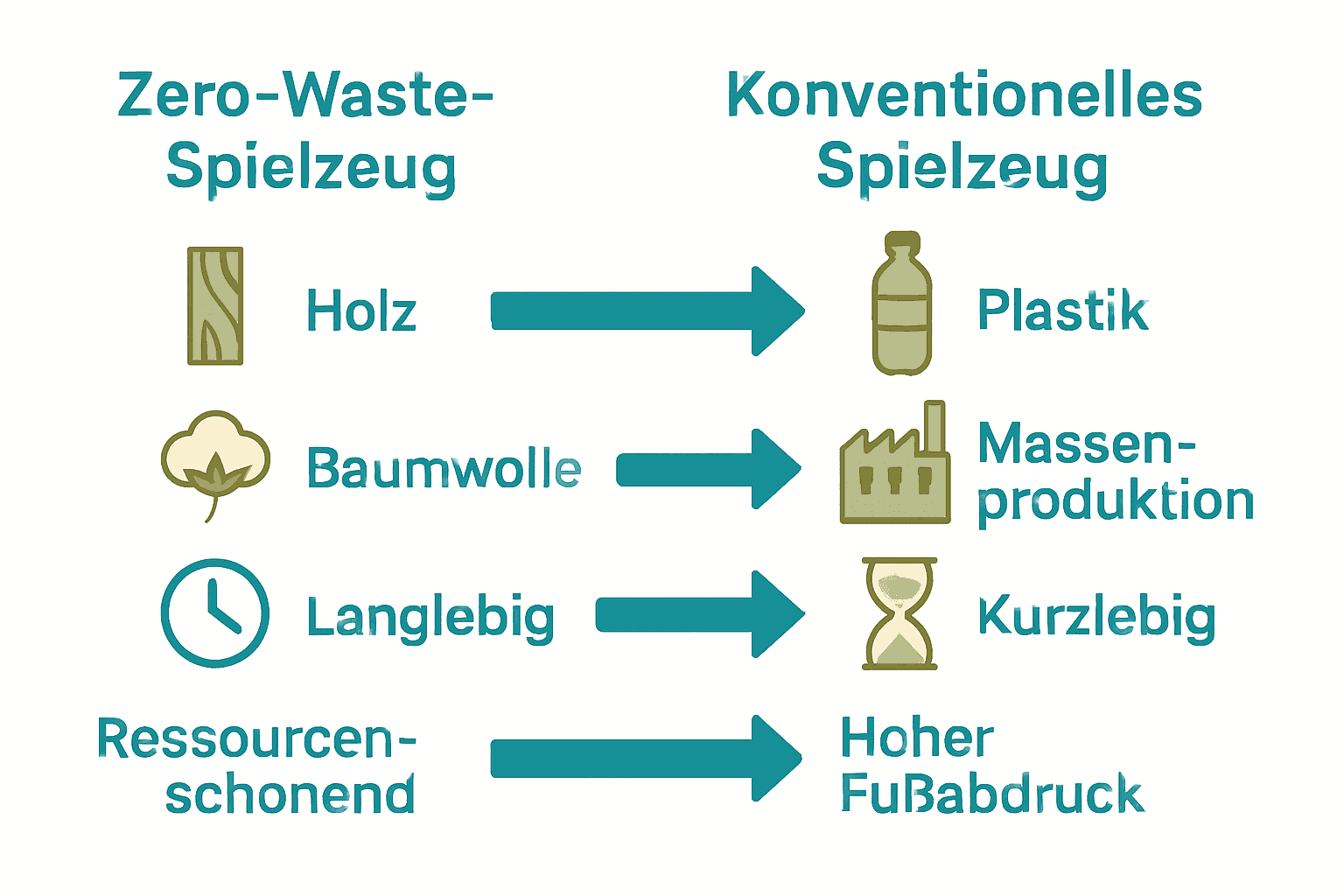 Vergleich Zero-Waste- und konventionelles Spielzeug als Infografik