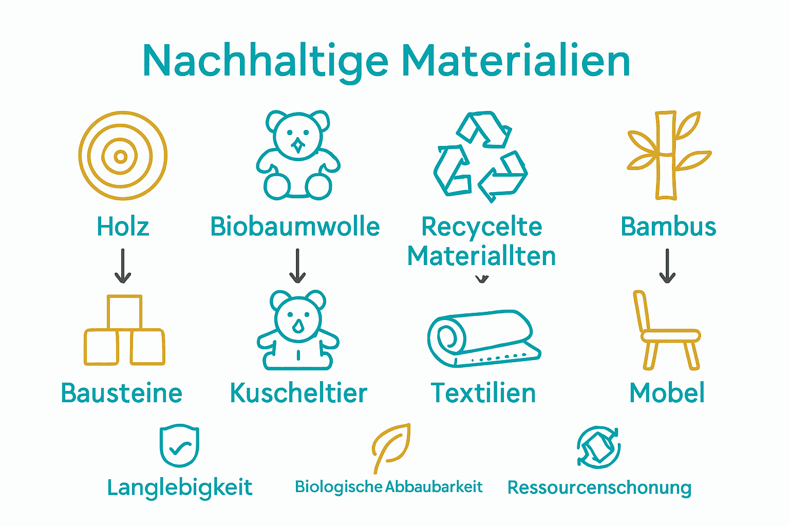 Vergleichsgrafik nachhaltige Materialien für Zero-Waste-Spielzeug