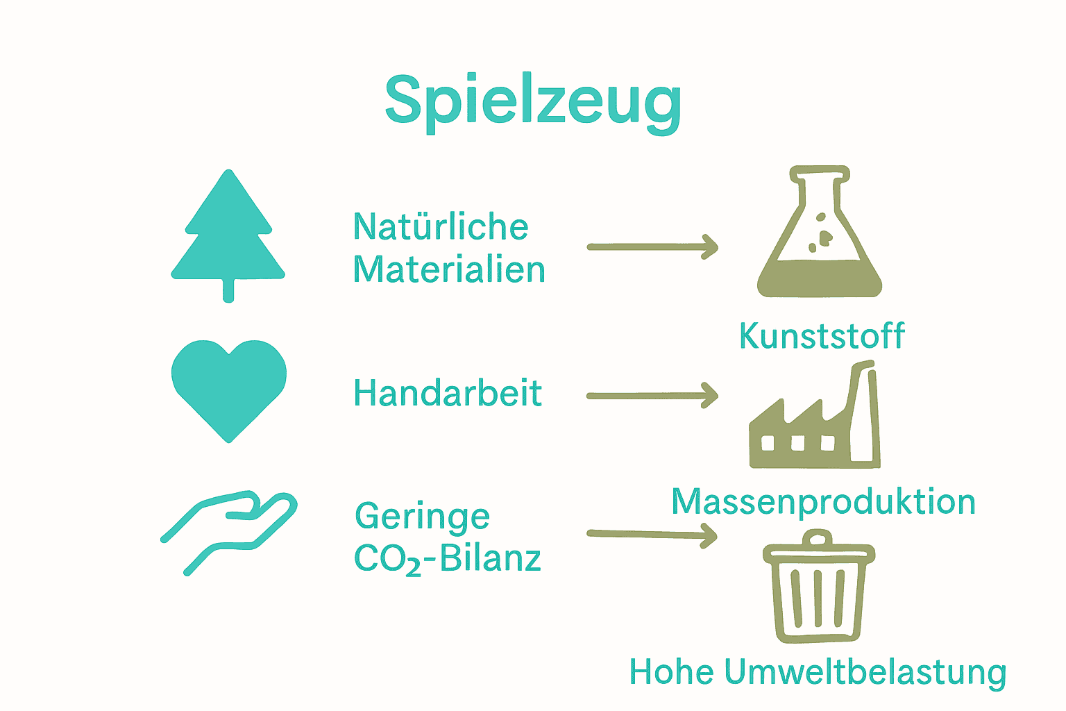 Gegenüberstellung von Bio- und konventionellem Spielzeug anhand von Icons