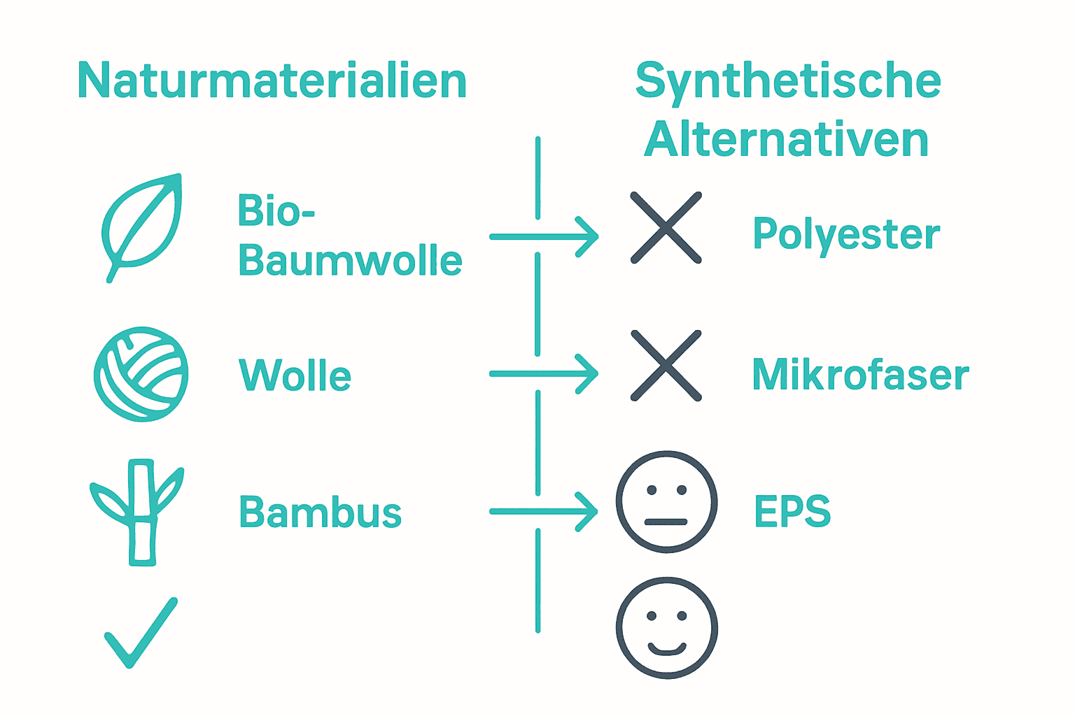 Infografik zu Vor- und Nachteilen von Natur- und Synthetikmaterialien bei Babyprodukten