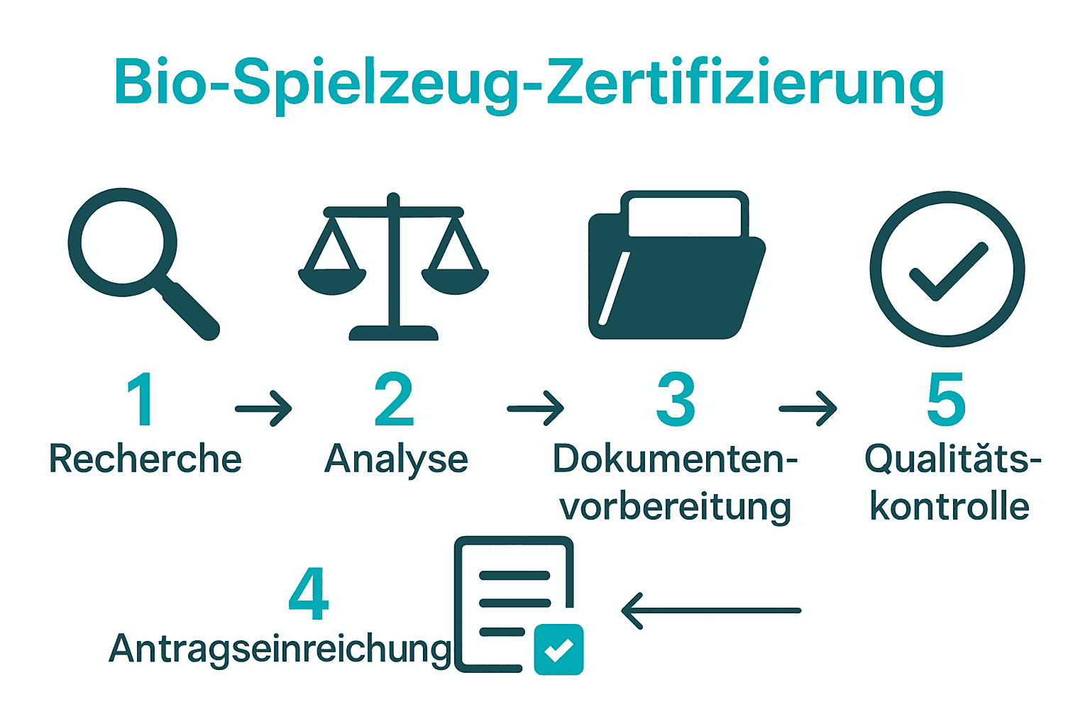 Infografik mit fünf Schritten zur Bio-Spielzeug-Zertifizierung