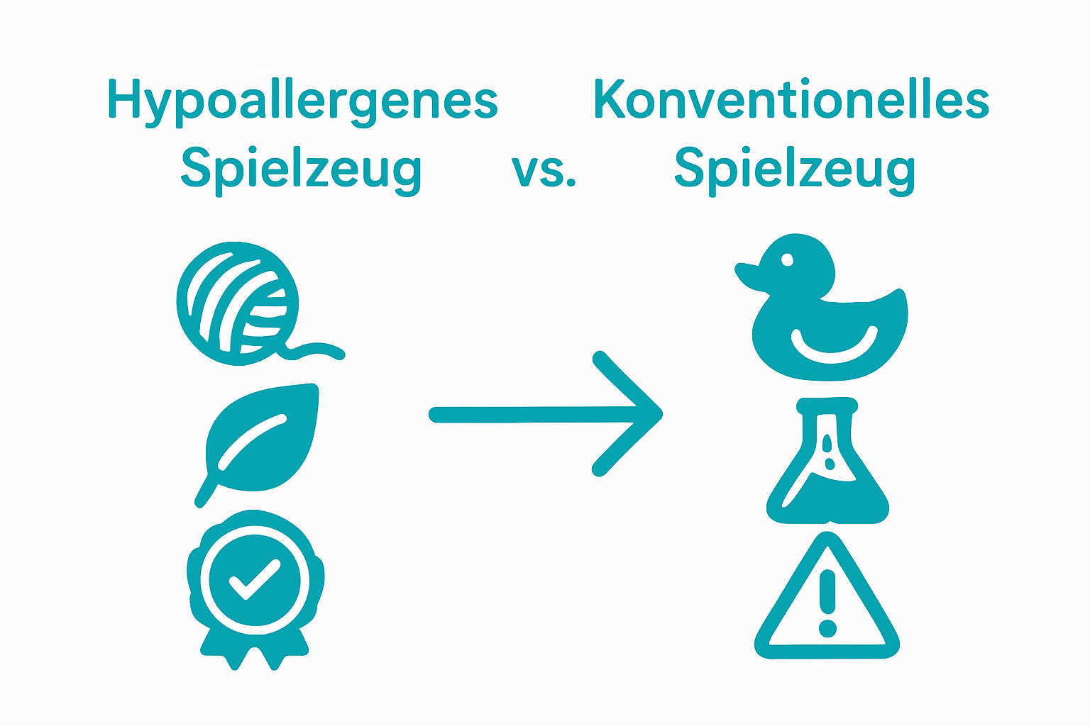 Infografik: Vergleich konventionelles Spielzeug und hypoallergenes Spielzeug mit Icons.